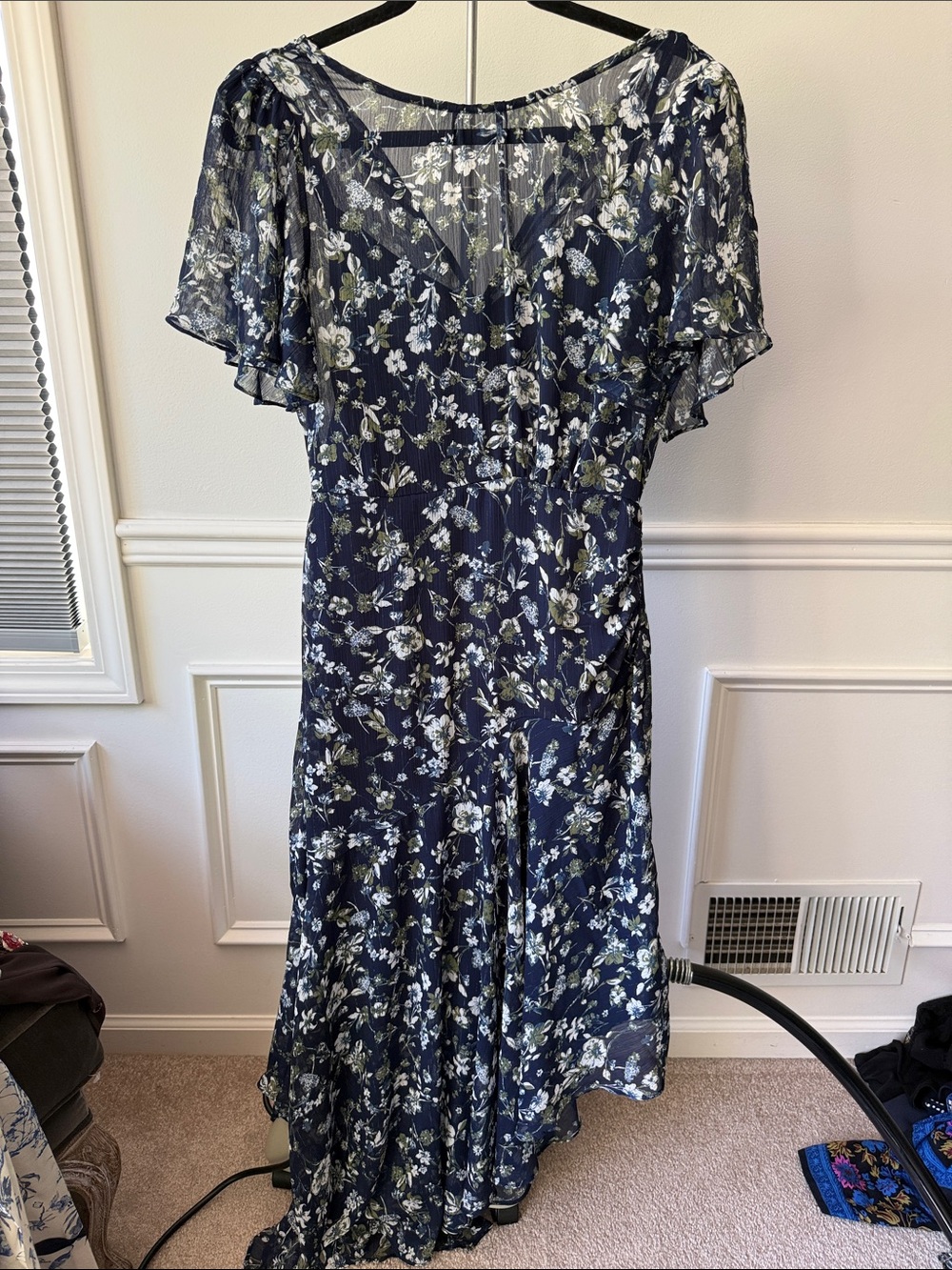 Astr Navy Floral Maxi Dress with White & Olive Blossoms